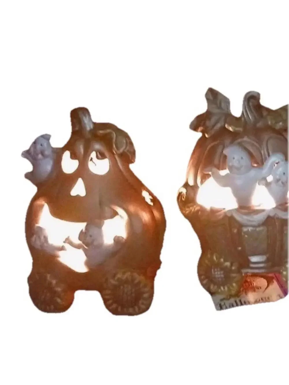 Light Up Halloween Pumpkin Train Décor Set with Ghosts and Black Cat